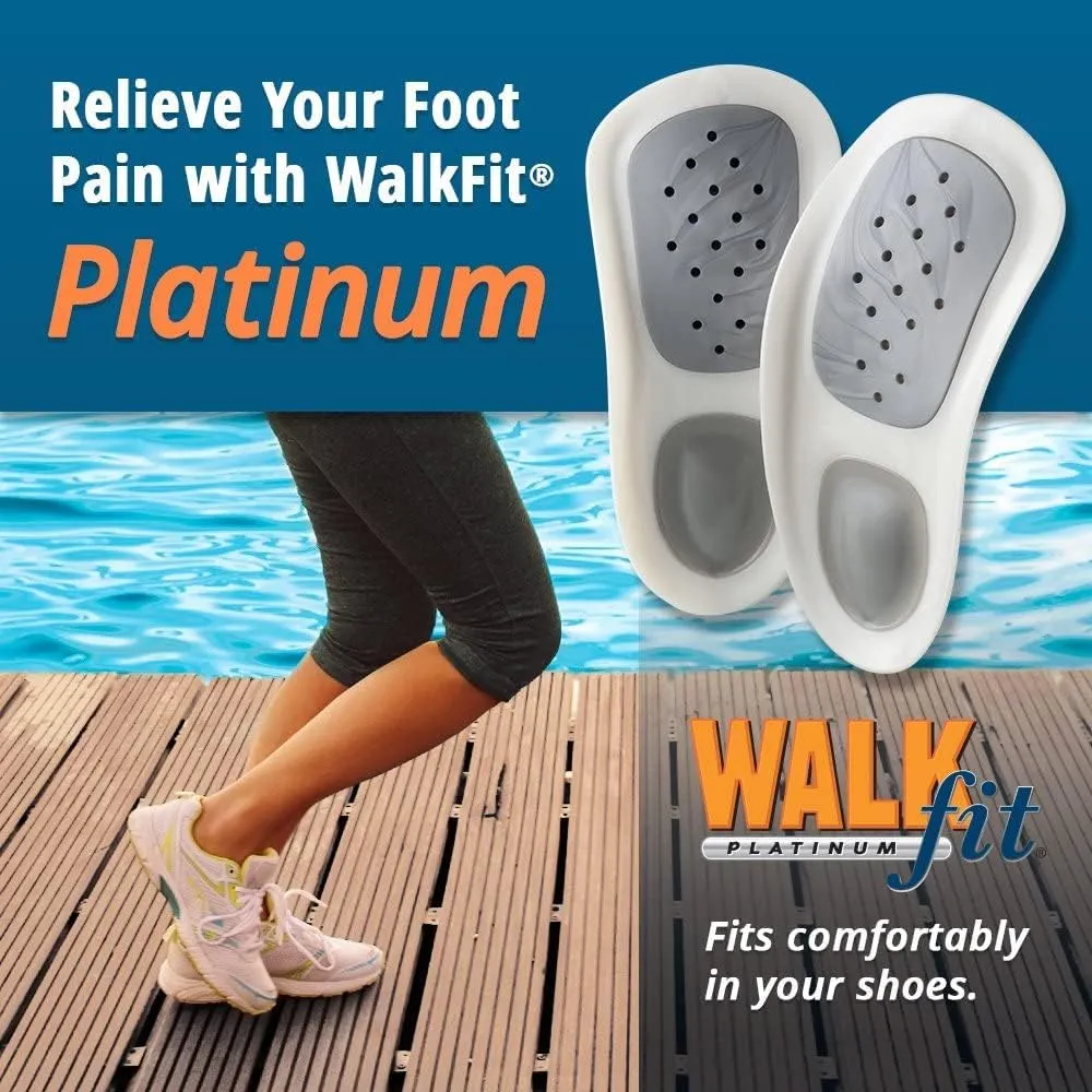 WalkFit Platinum Foot Orthotics Plantar Fasciitis Arch Support Insoles Relieve Foot Back Hip Leg and Knee Pain Improve Balance Alignment FSA HSA Eligible (Men 8-8.5 / Women 9-9.5)