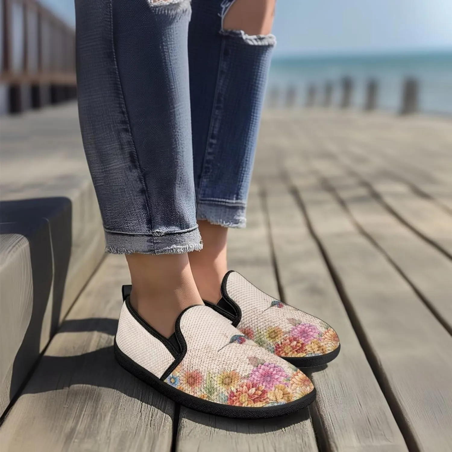 Walking Shoes for Women Slip On Comfy Stretch Mesh Flats Zero Drop Trendy Casual Sneakers Light - Weight Fitness Gym Workout Size 5.5-10.5