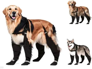 Waterproof Adjustable Dog Rain Boots with Suspenders, Anti-Slip Dog Shoes Reflective Dog Boots & Paw Protectors for Medium Large Dogs Hiking, Rainy and Snowy Days (Black, XL)
