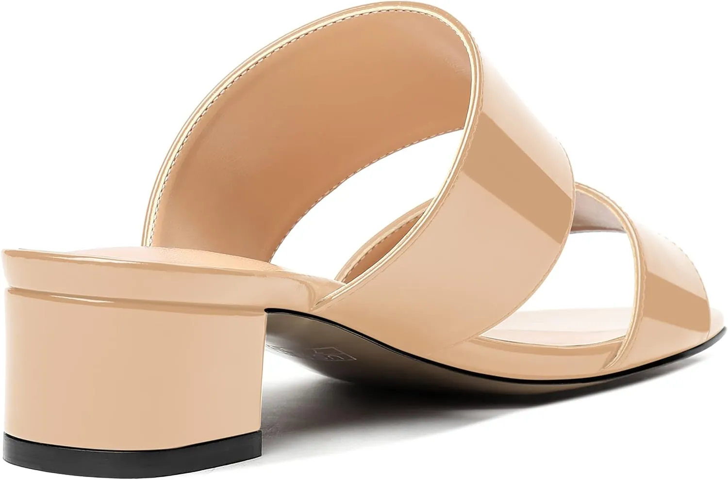 WAYDERNS Women's Open Toe Patent Slip On Round Toe Solid Casual Block Dating Chunky Low Heel Slides Two Piece Sandals 1.5 Inch