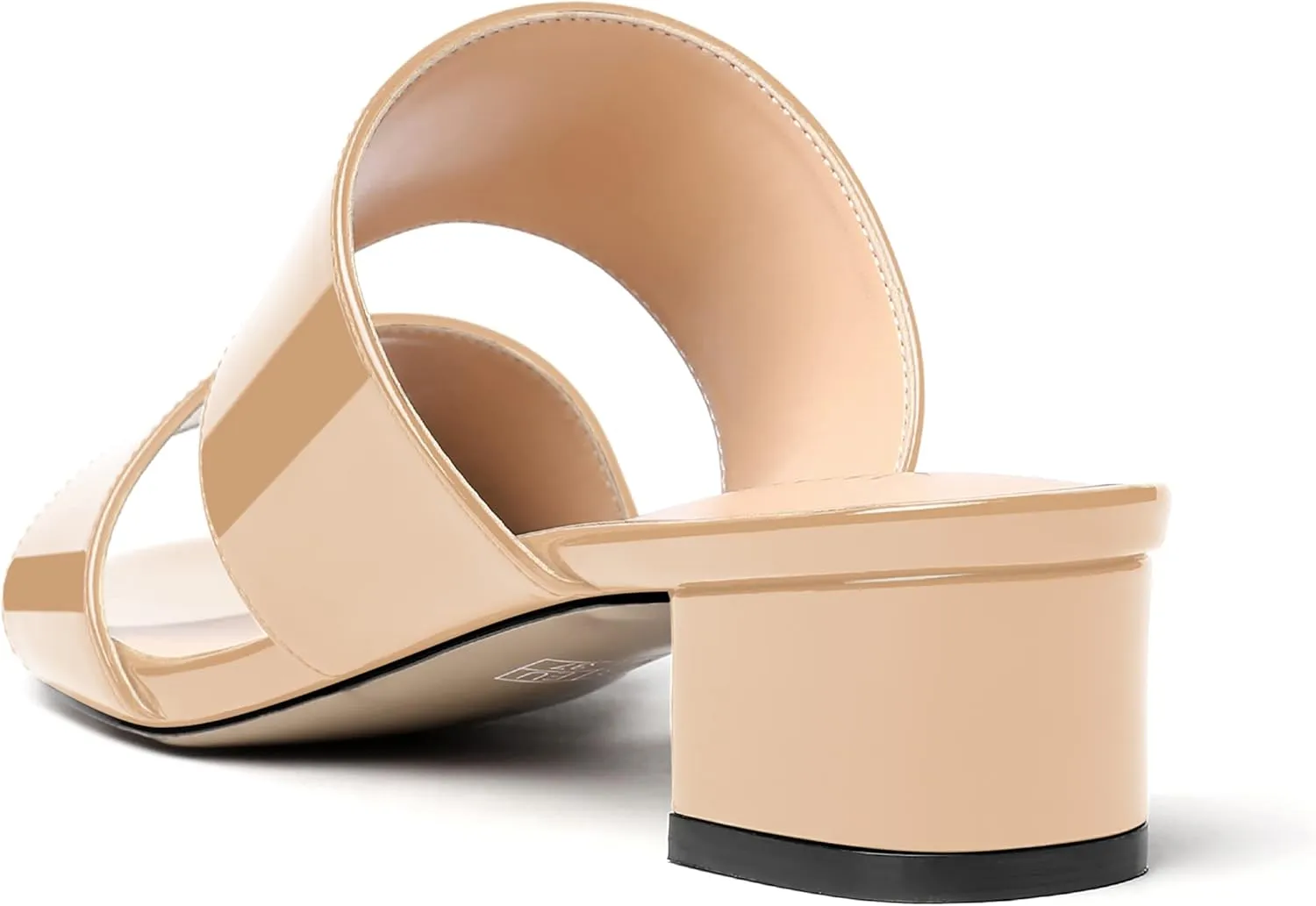 WAYDERNS Women's Open Toe Patent Slip On Round Toe Solid Casual Block Dating Chunky Low Heel Slides Two Piece Sandals 1.5 Inch