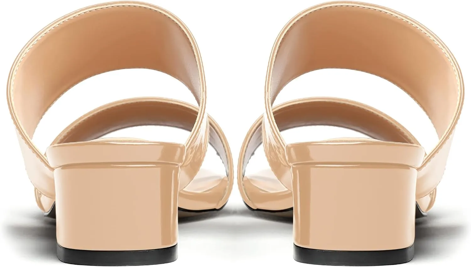 WAYDERNS Women's Open Toe Patent Slip On Round Toe Solid Casual Block Dating Chunky Low Heel Slides Two Piece Sandals 1.5 Inch