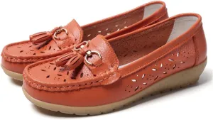 WERWAES Casual Loafers for Women Metal Buckle Breathable Comfortable Leather Slip on Moccasins Loafers Shoes Driving Outdoor Walking Womens Flats