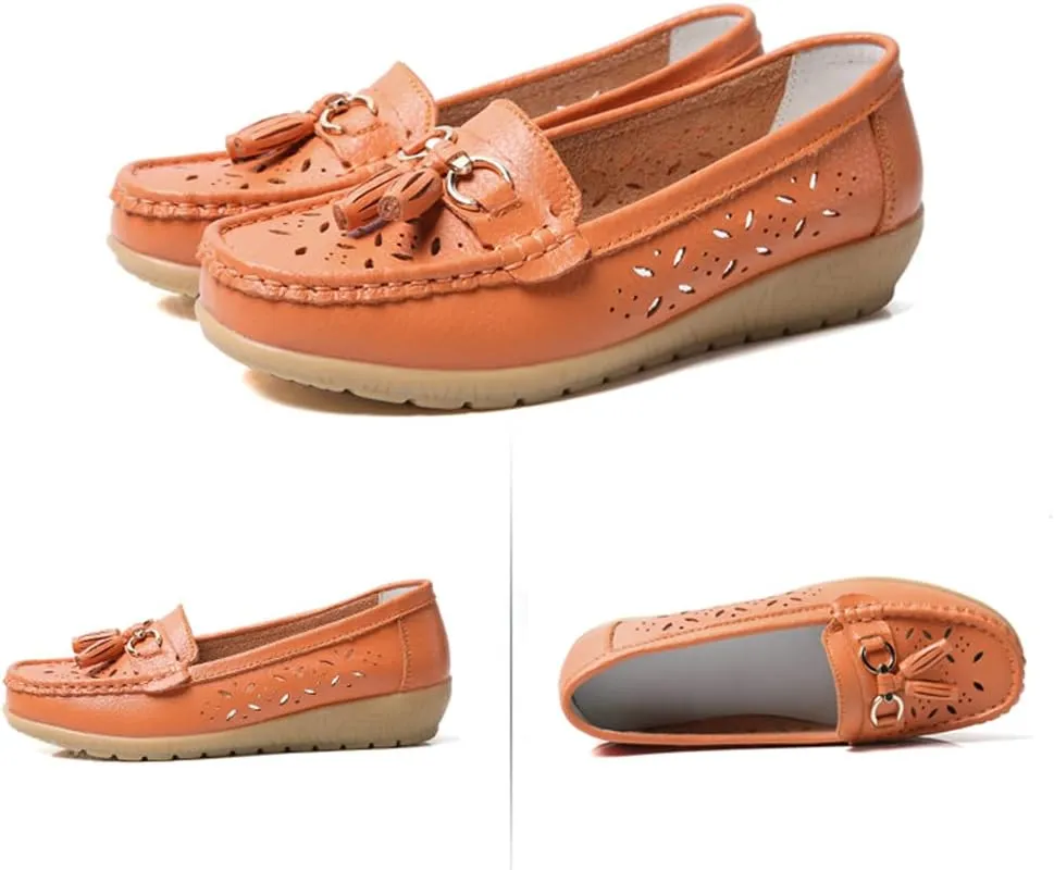 WERWAES Casual Loafers for Women Metal Buckle Breathable Comfortable Leather Slip on Moccasins Loafers Shoes Driving Outdoor Walking Womens Flats