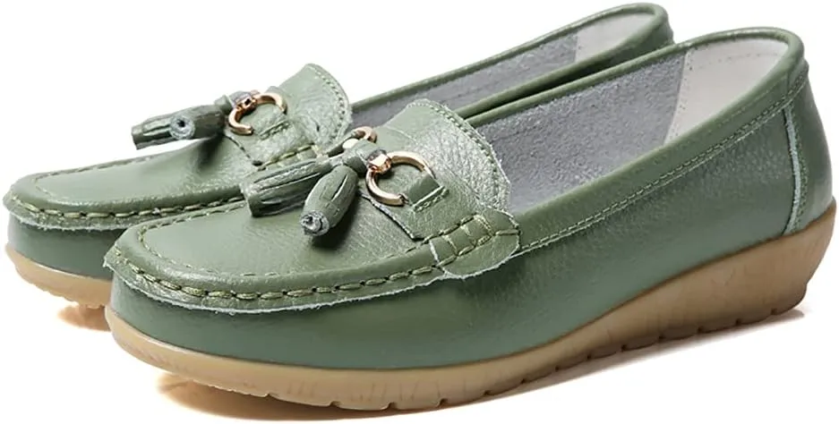 WERWAES Ladies Casual Round Head Moccasin Shoes Comfortable Leather Breathable Loafers Walking Nurse Driving Fashion Soft Shoes Work Shoes