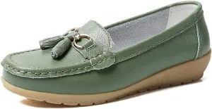 WERWAES Ladies Casual Round Head Moccasin Shoes Comfortable Leather Breathable Loafers Walking Nurse Driving Fashion Soft Shoes Work Shoes