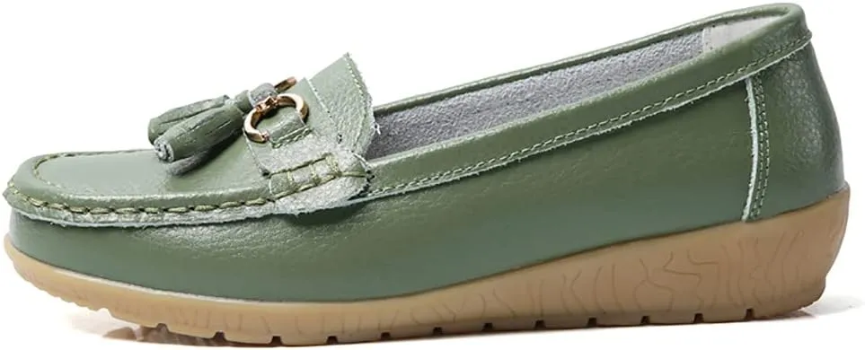 WERWAES Ladies Casual Round Head Moccasin Shoes Comfortable Leather Breathable Loafers Walking Nurse Driving Fashion Soft Shoes Work Shoes