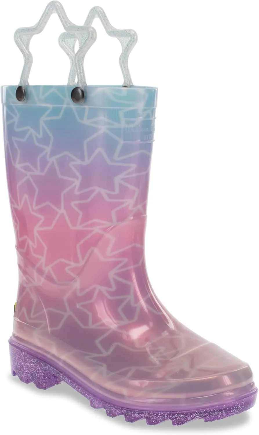 Western Chief Kids Waterproof Light Up Rain Boots With Handles for Easy On and Off for Boys and Girls