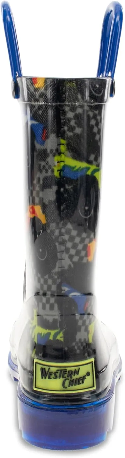 Western Chief Kids Waterproof Light Up Rain Boots With Handles for Easy On and Off for Boys and Girls