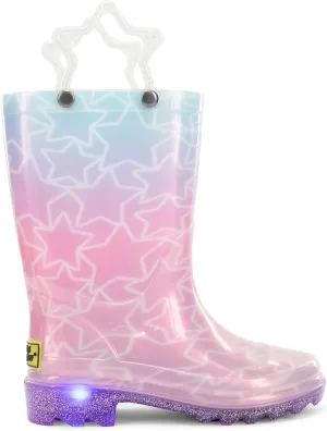 Western Chief Kids Waterproof Light Up Rain Boots With Handles for Easy On and Off for Boys and Girls
