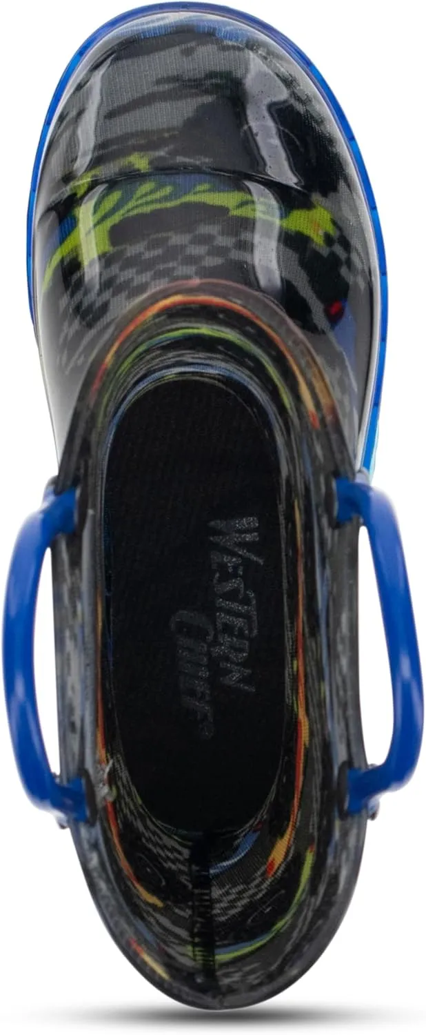 Western Chief Kids Waterproof Light Up Rain Boots With Handles for Easy On and Off for Boys and Girls