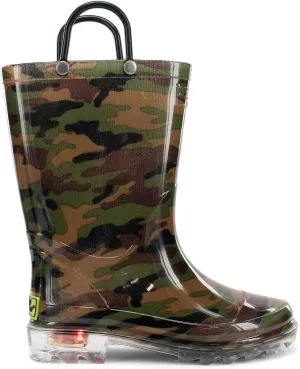 Western Chief Kids Waterproof Light Up Rain Boots With Handles for Easy On and Off for Boys and Girls