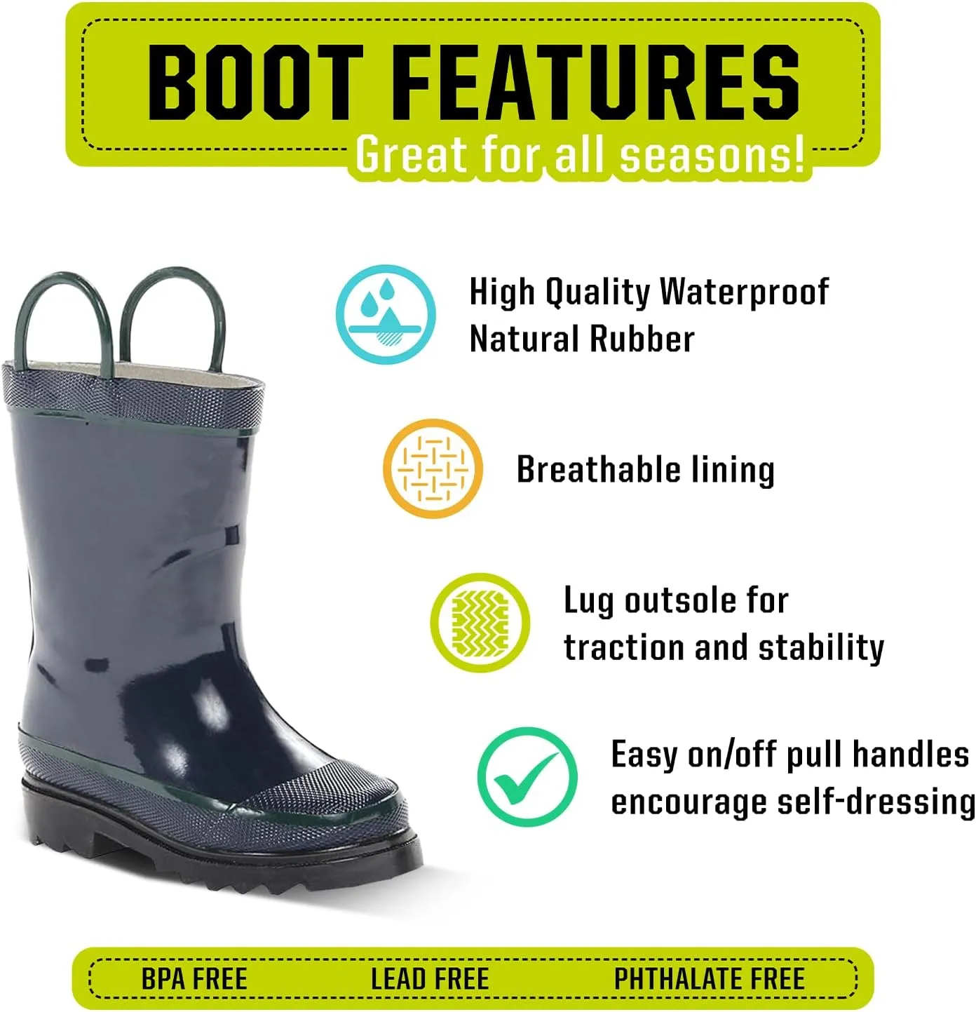 Western Chief Rain Boots with Pull on Handles for Toddlers and Kids - Premium Waterproof Boots for Boys and Girls
