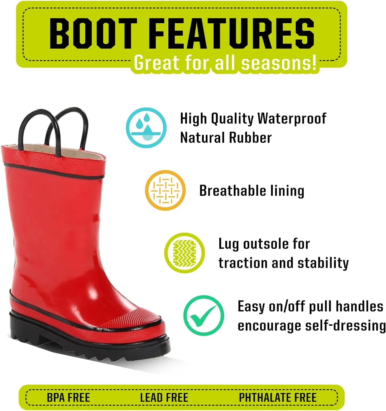 Western Chief Rain Boots with Pull on Handles for Toddlers and Kids - Premium Waterproof Boots for Boys and Girls