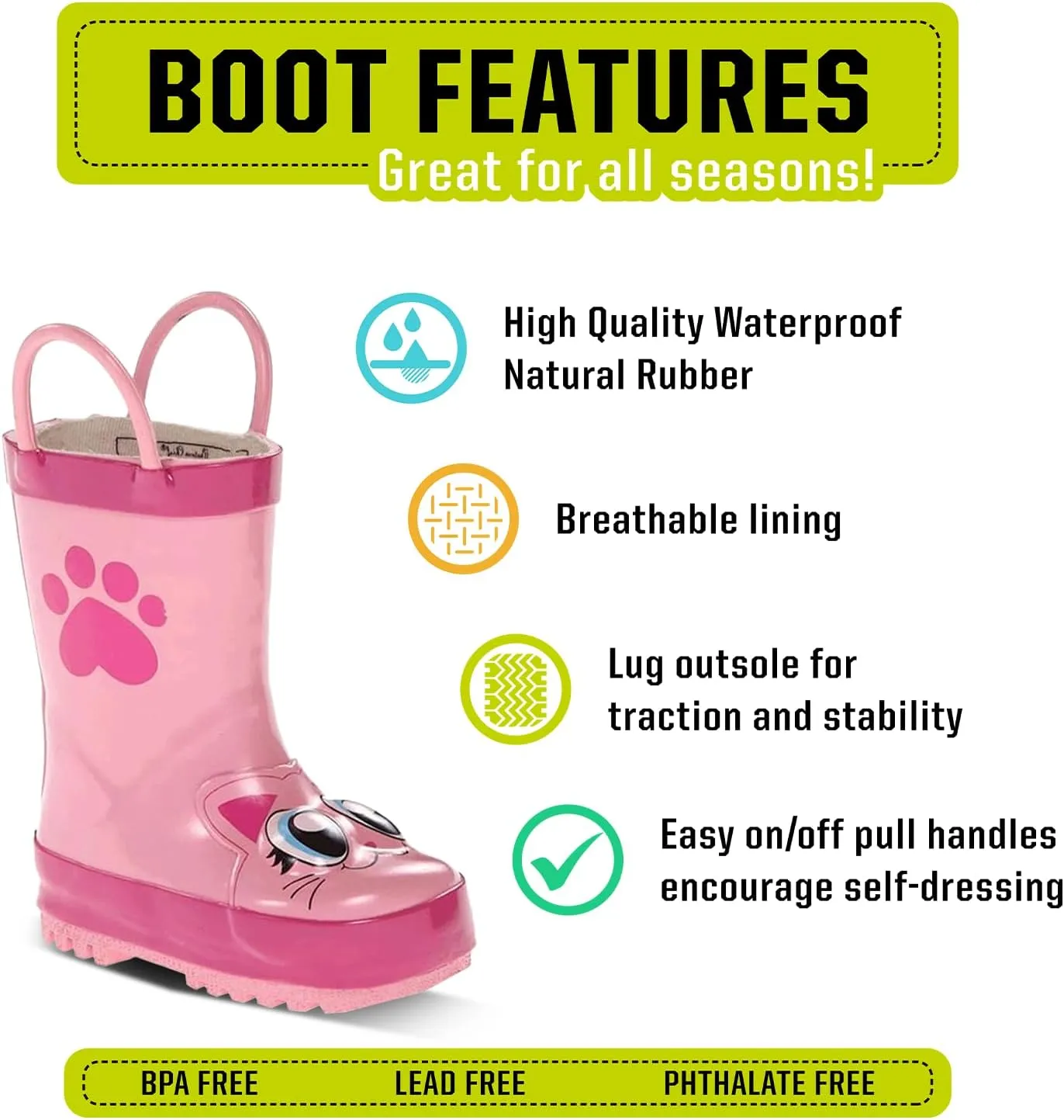 Western Chief Rain Boots with Pull on Handles for Toddlers and Kids - Premium Waterproof Boots for Boys and Girls
