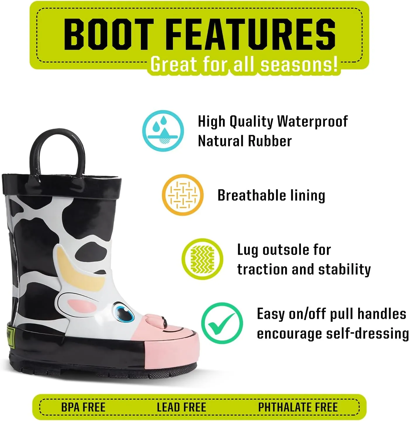 Western Chief Rain Boots with Pull on Handles for Toddlers and Kids - Premium Waterproof Boots for Boys and Girls