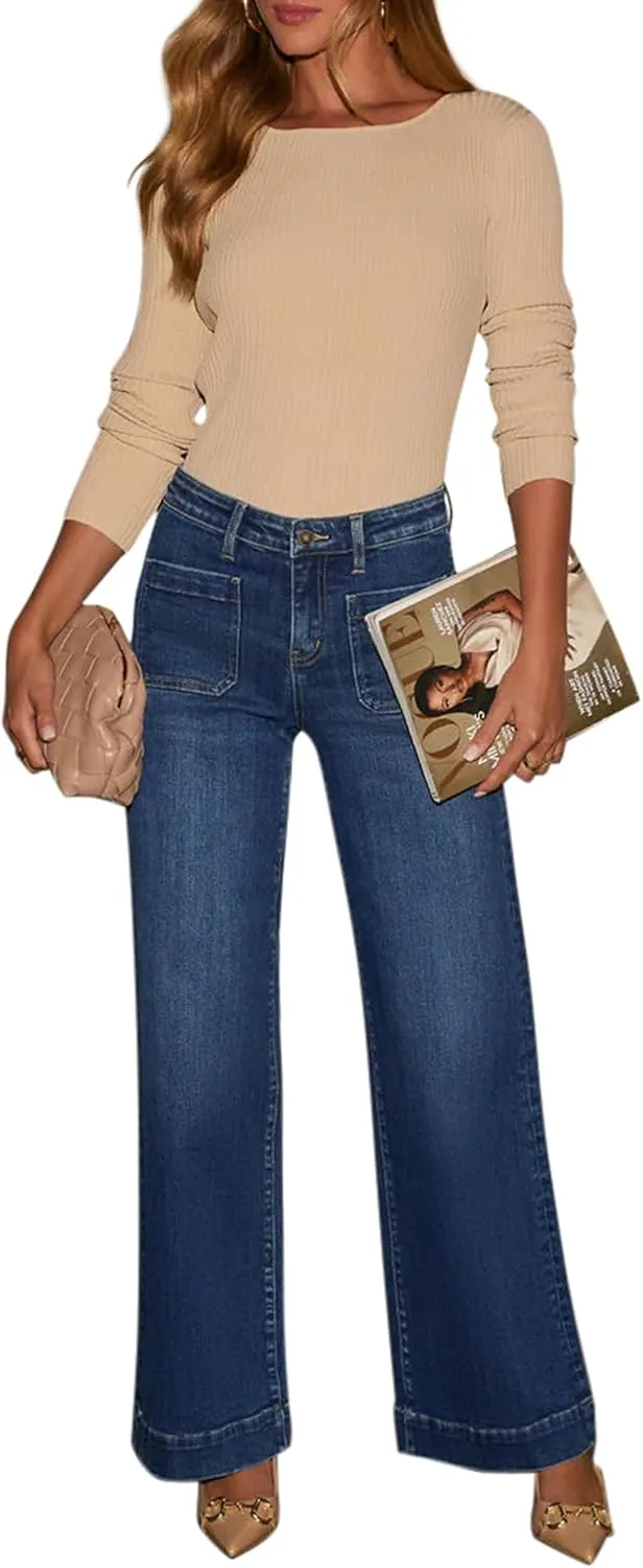 Wide Leg Jeans for Women - High Waisted Baggy Jeans Stretch Loose Denim Pants