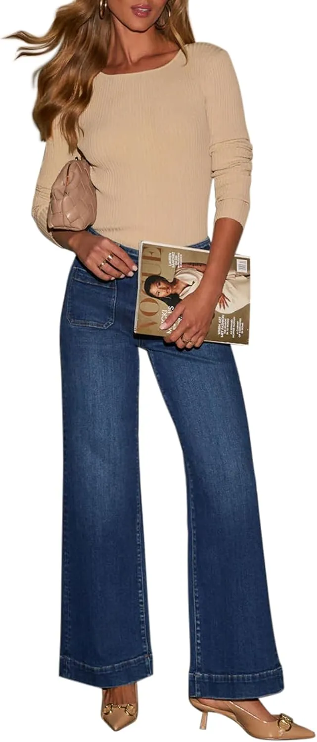 Wide Leg Jeans for Women - High Waisted Baggy Jeans Stretch Loose Denim Pants