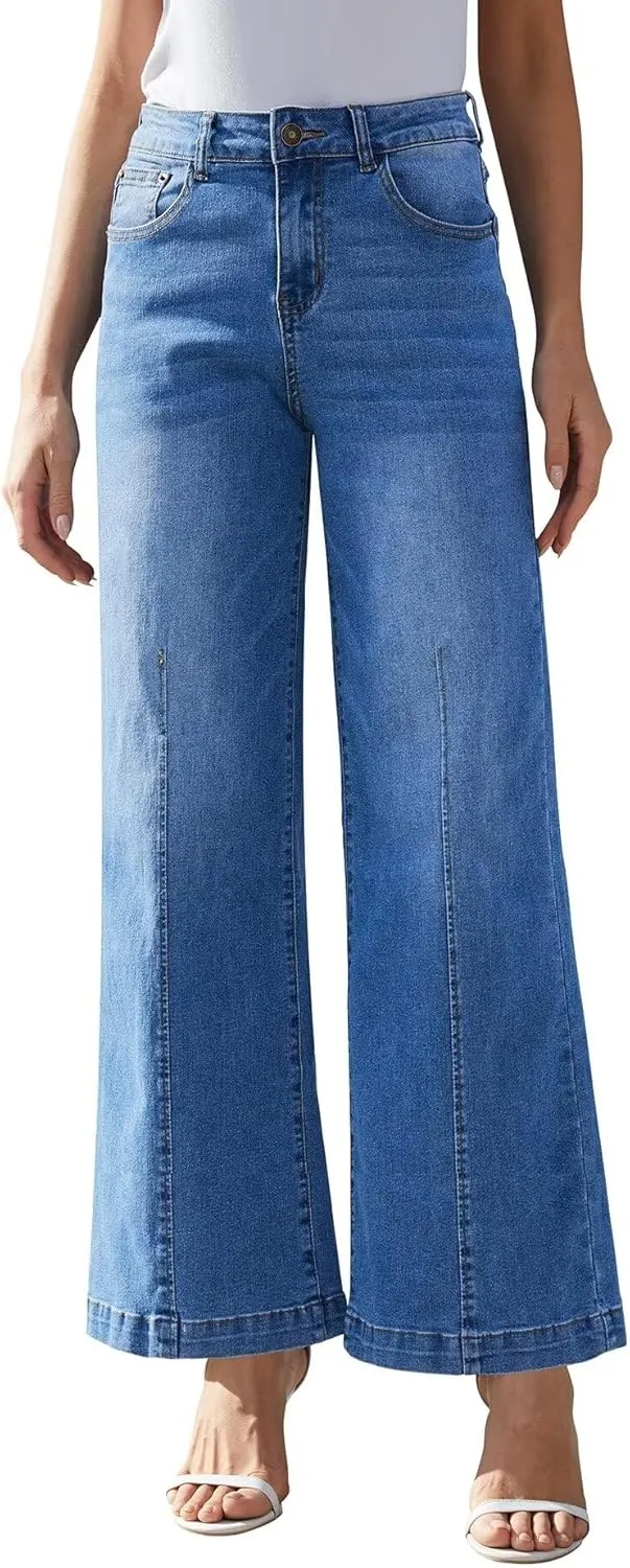 Wide Leg Jeans for Women - High Waisted Baggy Jeans Stretch Loose Denim Pants