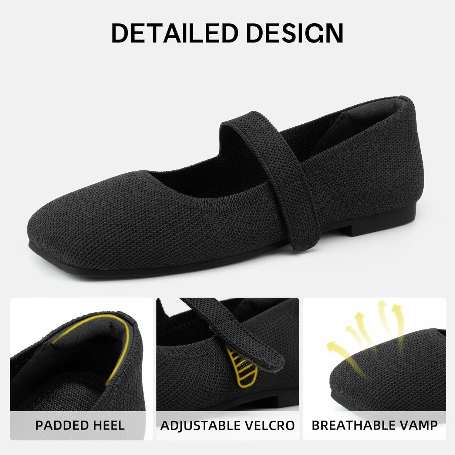Wide Toe Box Flats Women Comfort Slip On Ballet Shoes Mary Jane Dressy Knit Flats with Adjustable Straps Washable Casual Office