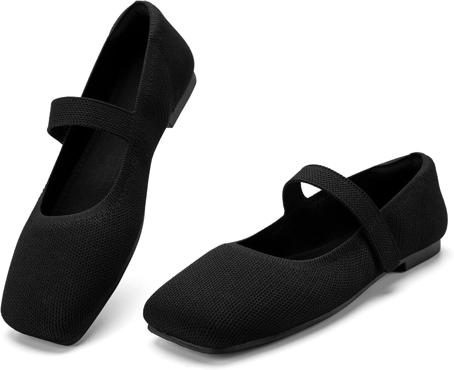 Wide Toe Box Flats Women Comfort Slip On Ballet Shoes Mary Jane Dressy Knit Flats with Adjustable Straps Washable Casual Office