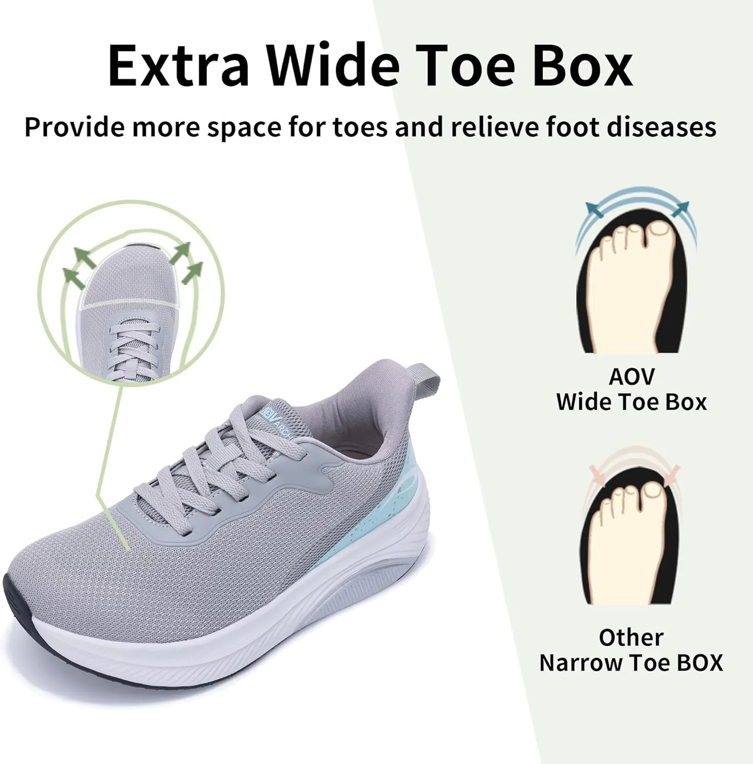 Wide Toe Box Shoes Women Arch Support Walking Shoes for Plantar FasciitisWide Width Orthotic Tennis Sneakers