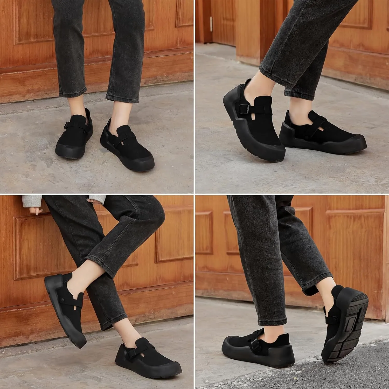 Wide Toe Box Shoes Women Clogs with Adjustable Buckle, Low-Top Platform Closed Toe Mules, Slip On Potato Loafers Shoes Sneakers Outdoor, Casual Armadillo Chef Sandals Arch Support