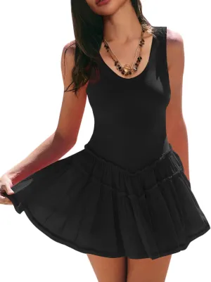 Women Beach Cover Ups Summer Mini Dress Casual Vacation Ruffle Drop Waist Sleeveless Backless Cute Sundress 2025