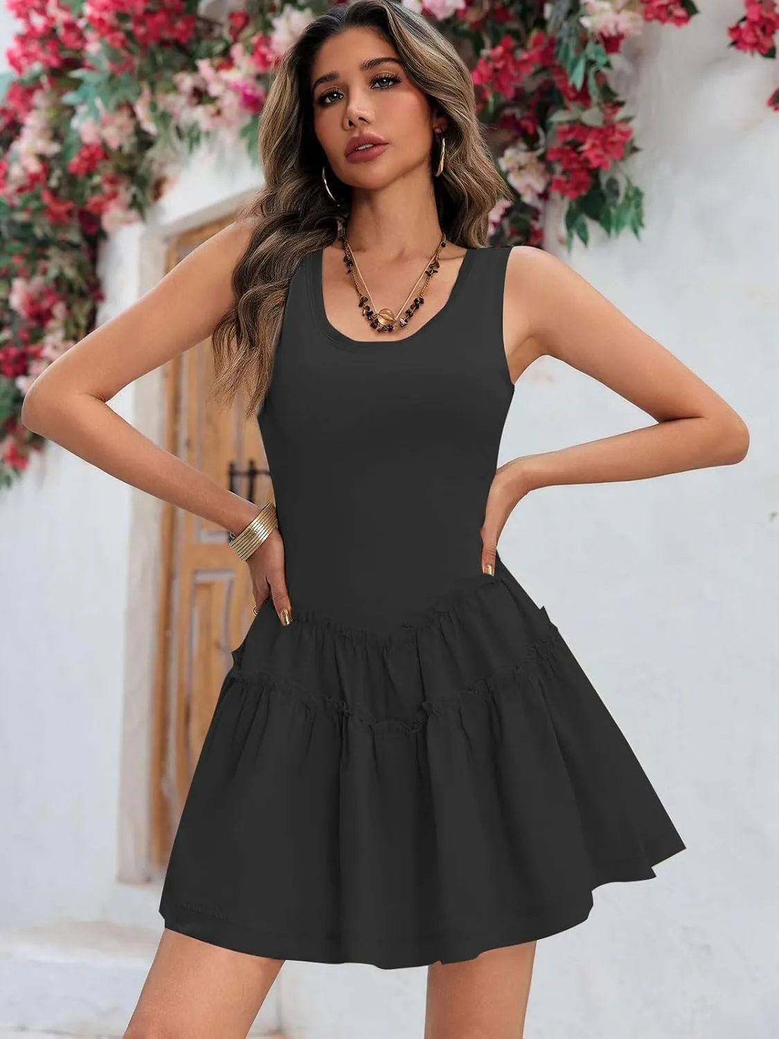 Women Beach Cover Ups Summer Mini Dress Casual Vacation Ruffle Drop Waist Sleeveless Backless Cute Sundress 2025