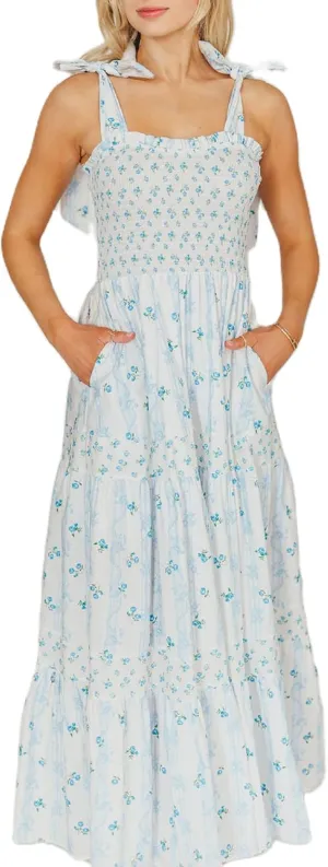 Women Floral Long Dress Boho Tie Shoulder Flowy Sundress Sleeveless Backless Maxi Dress Summer Holiday Beachwear