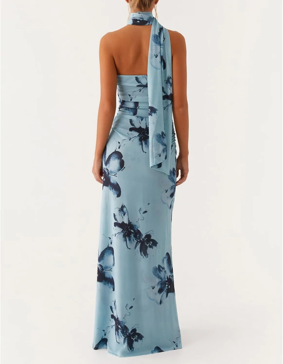 Women Floral Tube Dress Y2k Strapless with Scarf Maxi Dresses Backless Mesh Long Sexy Formal Cocktail Sundress