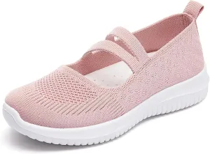 Women Mary Jane Walking Shoes Comfortable Knit Flats Slip on Dress Shoes for Women Casual Nurse Flats Diabetic Shoes with Arch Support