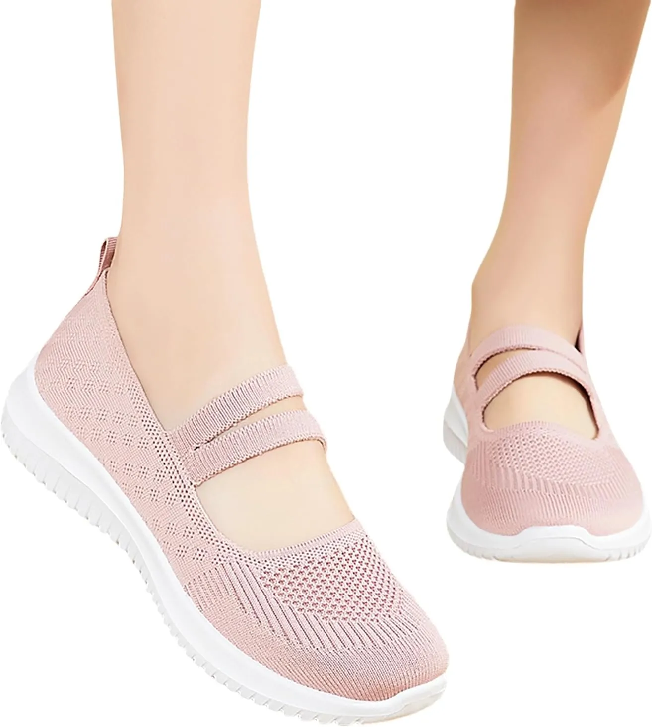 Women Mary Jane Walking Shoes Comfortable Knit Flats Slip on Dress Shoes for Women Casual Nurse Flats Diabetic Shoes with Arch Support