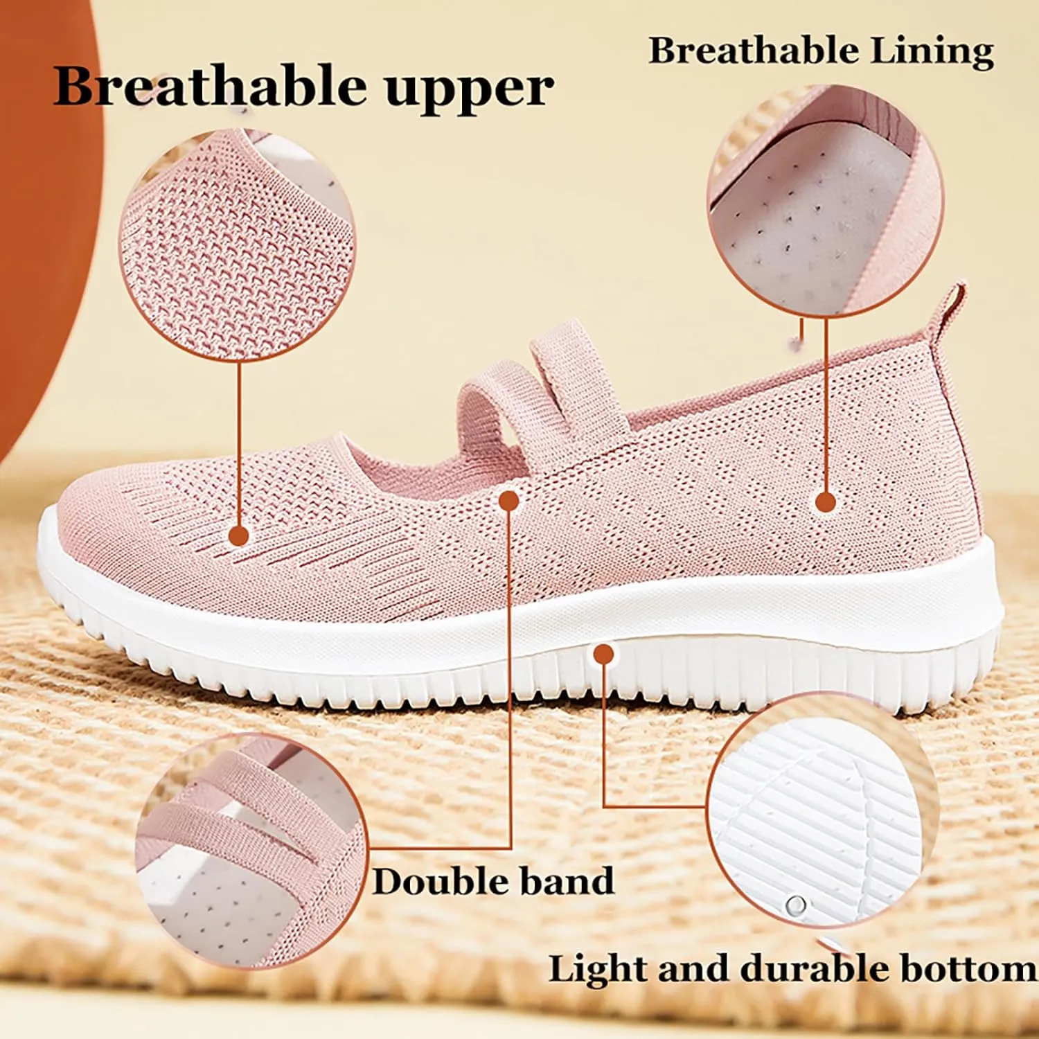 Women Mary Jane Walking Shoes Comfortable Knit Flats Slip on Dress Shoes for Women Casual Nurse Flats Diabetic Shoes with Arch Support