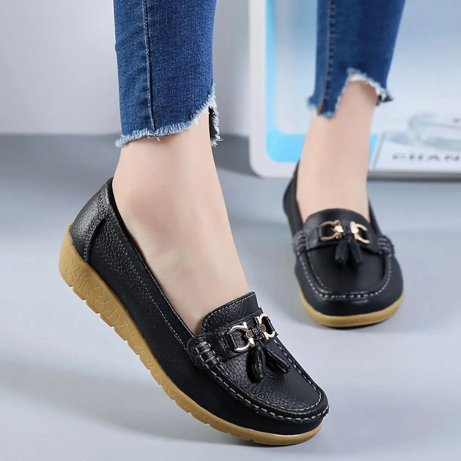 Women Penny Loafer Casual Comfort Slip on Shoes Walking Flat Driving Moccasins Wide Width Shoes Ladies