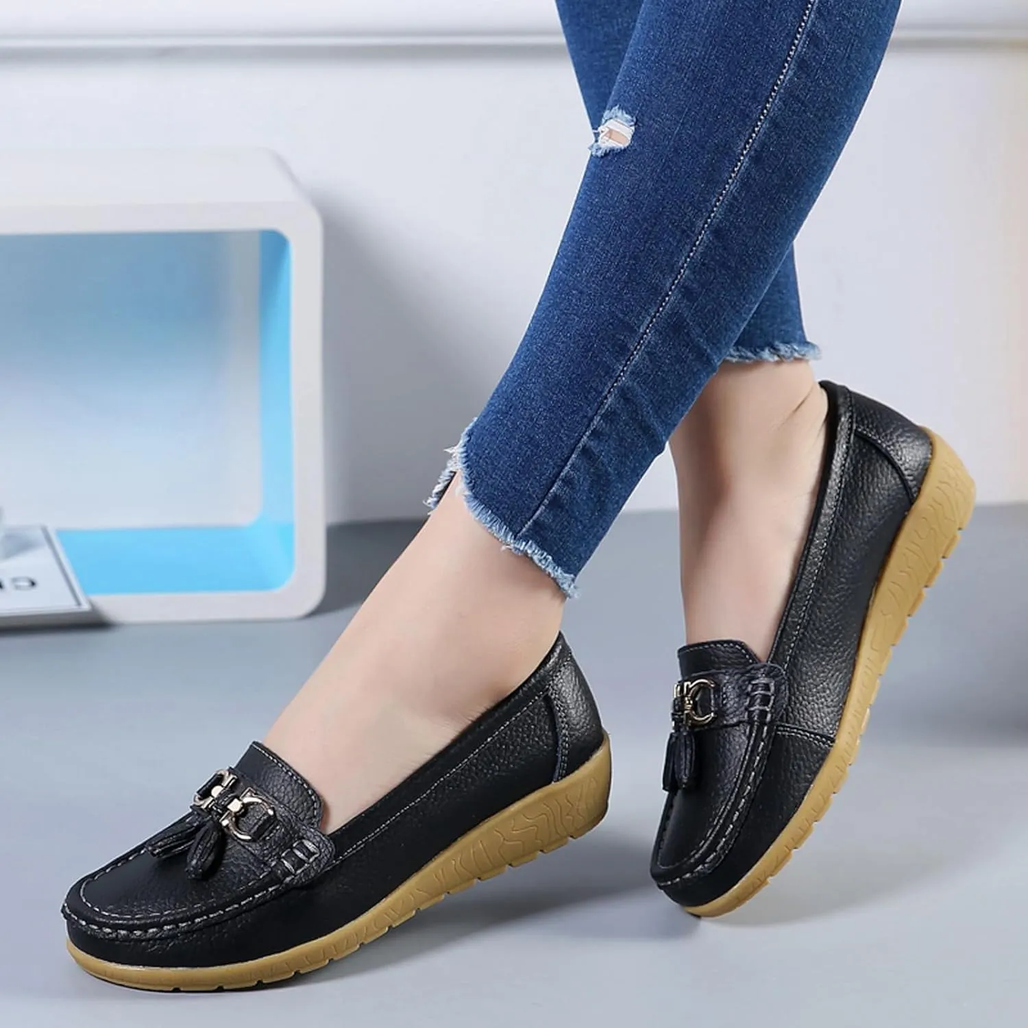 Women Penny Loafer Casual Comfort Slip on Shoes Walking Flat Driving Moccasins Wide Width Shoes Ladies