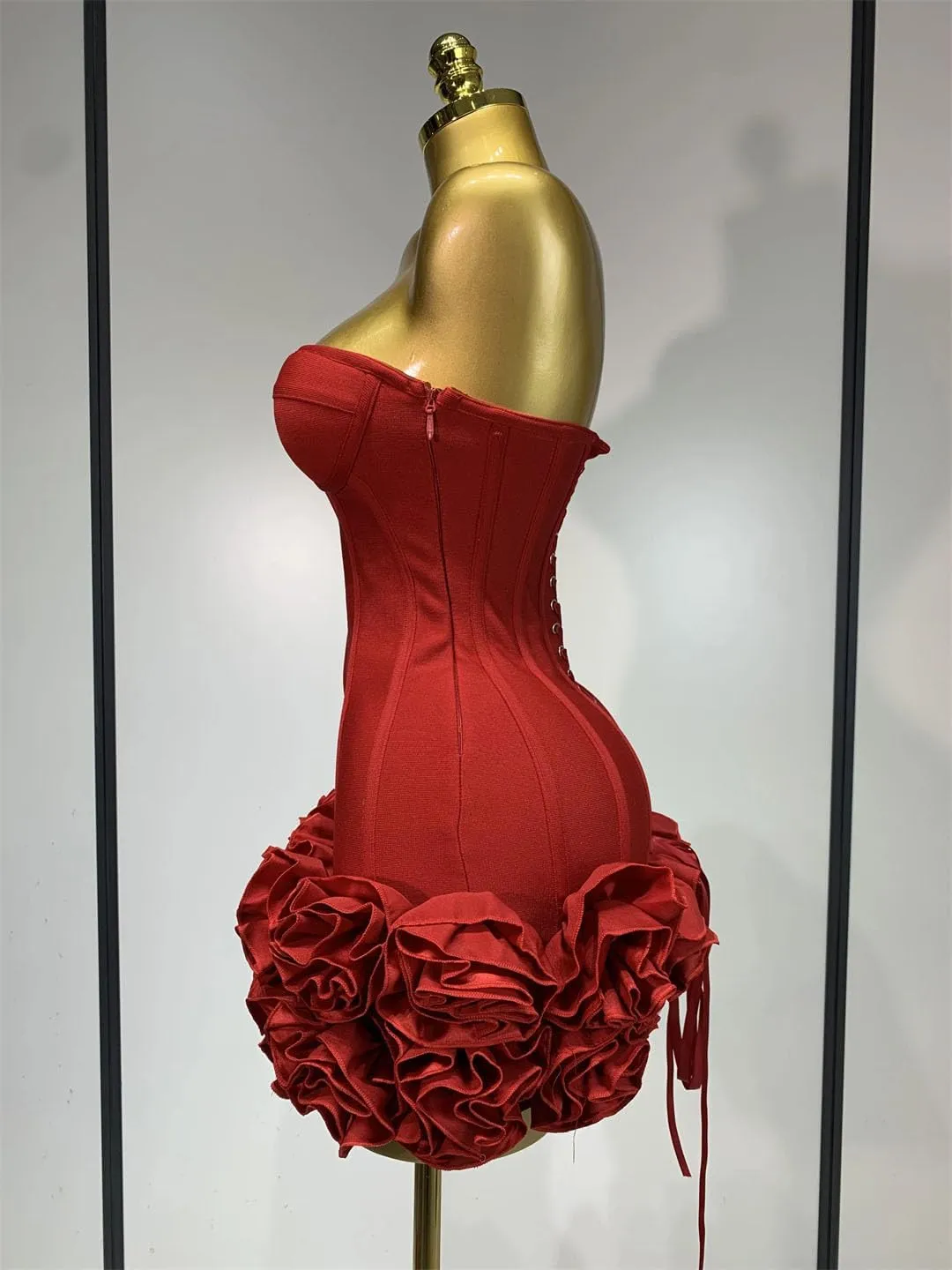 Women Sexy Strapless Backless Flower Embellished Mini Bandage Dress