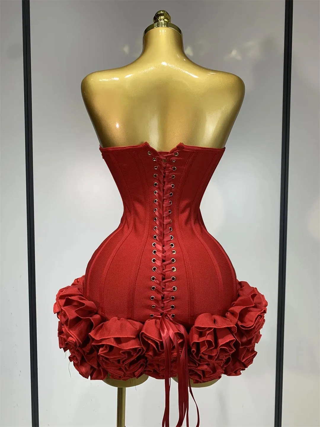 Women Sexy Strapless Backless Flower Embellished Mini Bandage Dress