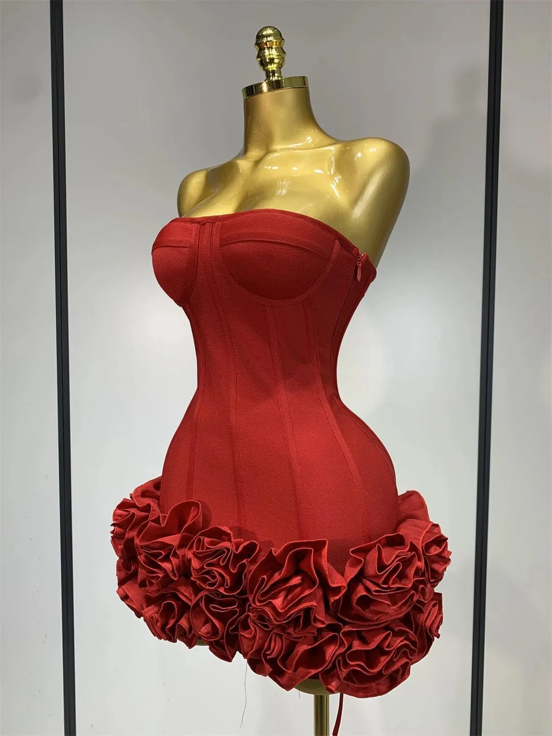 Women Sexy Strapless Backless Flower Embellished Mini Bandage Dress