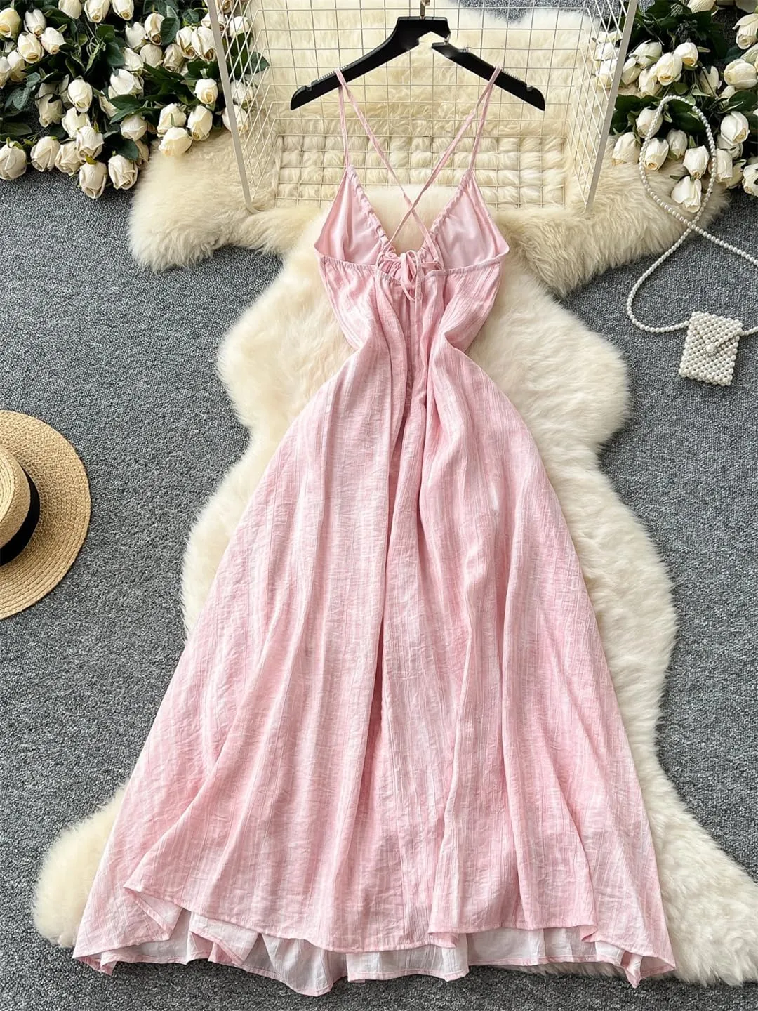 Women Solid Holiday Beach Long Dress Sleeveless Spaghetti Strap Backless Evening Party Dresses