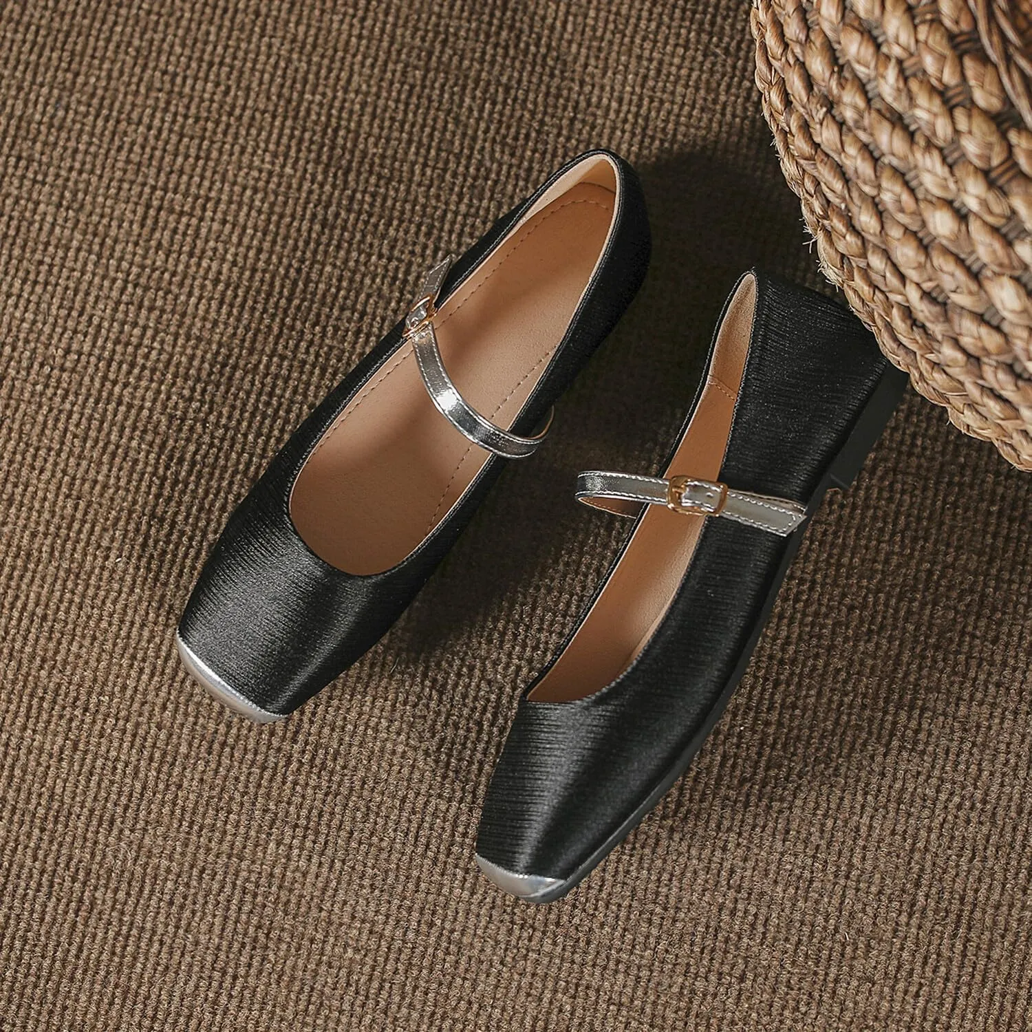 Women Square Toe Mary Jane Flats Shoes Ankle Strap Comfortable Flats Shoes
