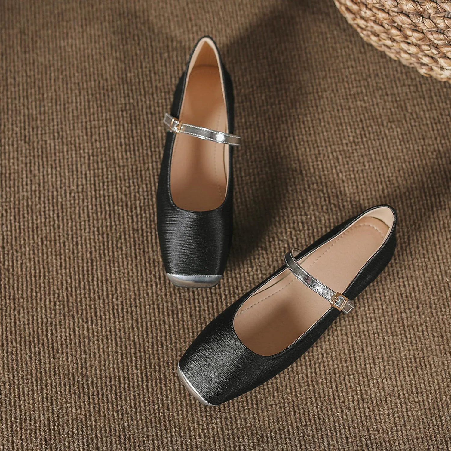 Women Square Toe Mary Jane Flats Shoes Ankle Strap Comfortable Flats Shoes