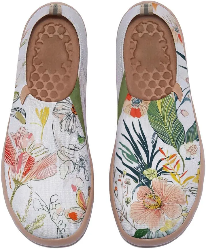 Women Vintage Floral Slip On Travel Shoes Ultra Lightweight Comfort Loafers Summer Breathable Walking Footwear
