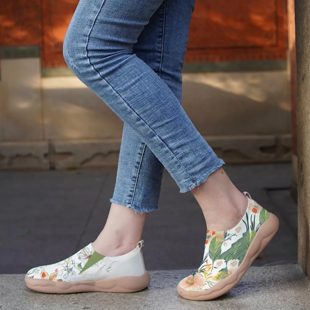 Women Vintage Floral Slip On Travel Shoes Ultra Lightweight Comfort Loafers Summer Breathable Walking Footwear