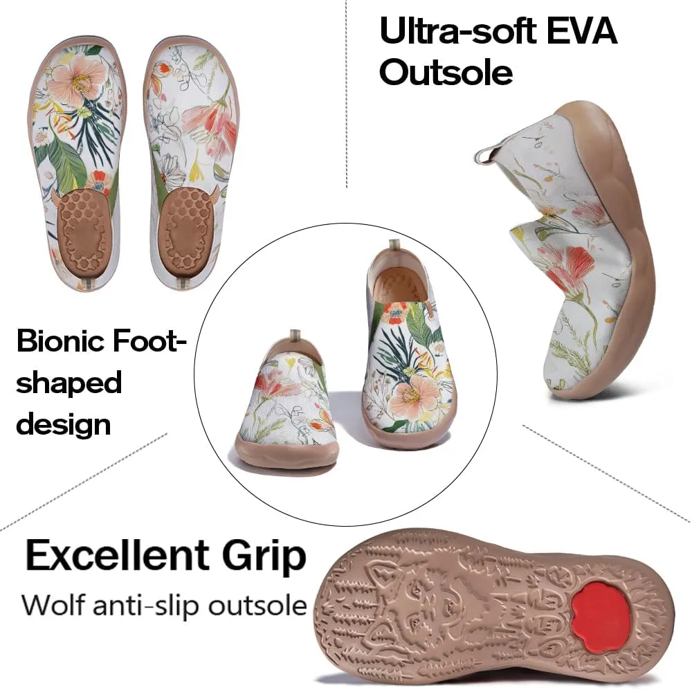 Women Vintage Floral Slip On Travel Shoes Ultra Lightweight Comfort Loafers Summer Breathable Walking Footwear
