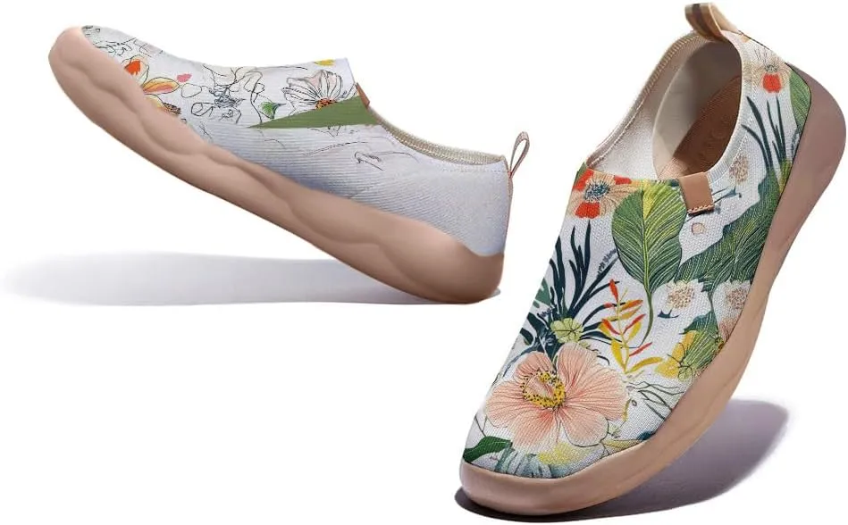 Women Vintage Floral Slip On Travel Shoes Ultra Lightweight Comfort Loafers Summer Breathable Walking Footwear