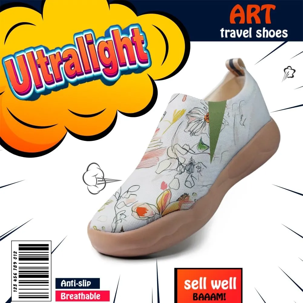 Women Vintage Floral Slip On Travel Shoes Ultra Lightweight Comfort Loafers Summer Breathable Walking Footwear