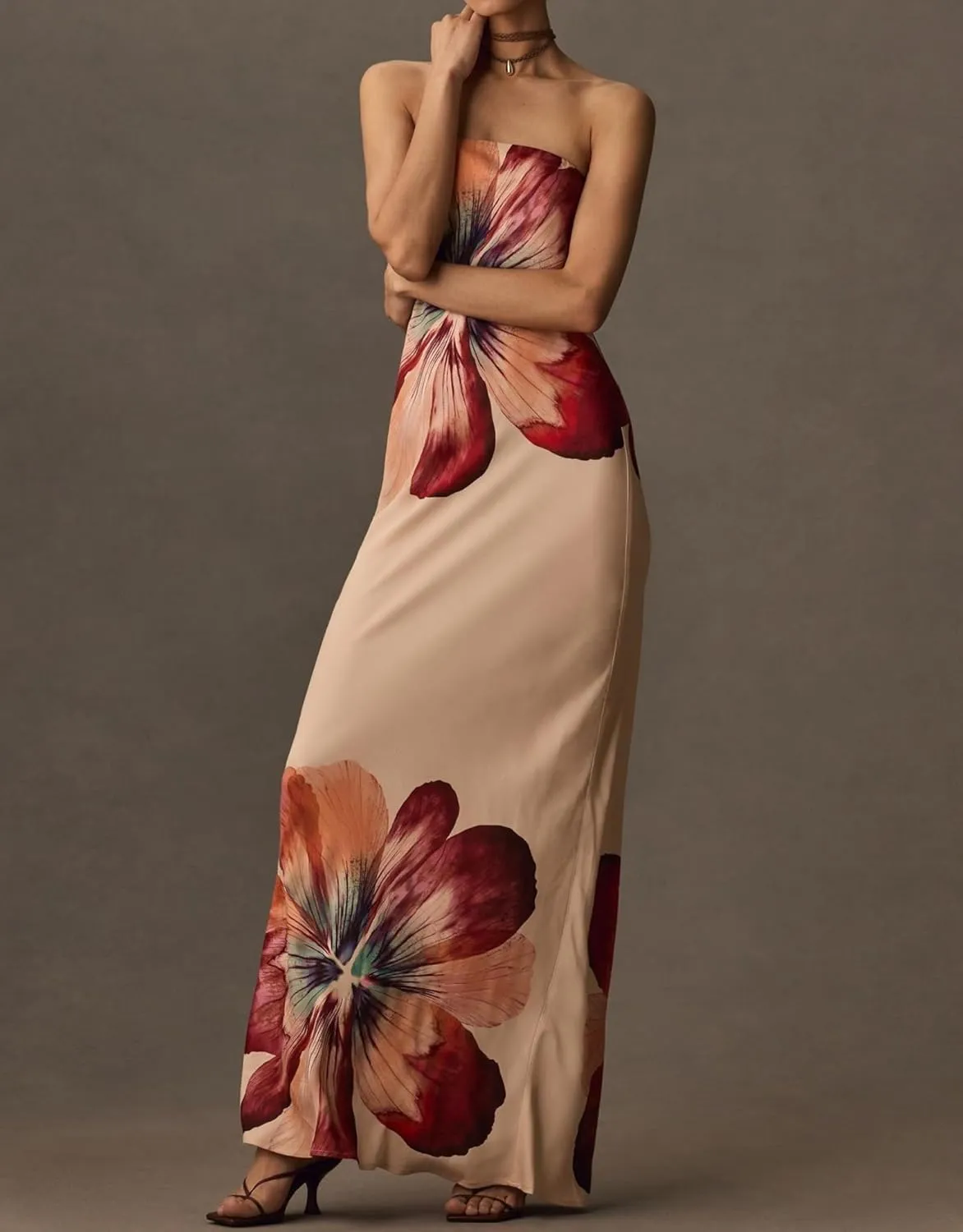 Women Y2K Floral Tube Long Dress Strapless Backless Bodycon Maxi Dress Summer Holiday Bandeau Dresses Beachwear