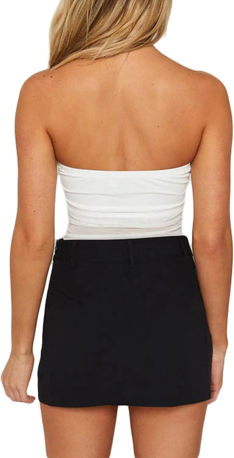Women Y2k Tube Top Strapless Backless Bandeau Going Out Crop Top Aesthetic