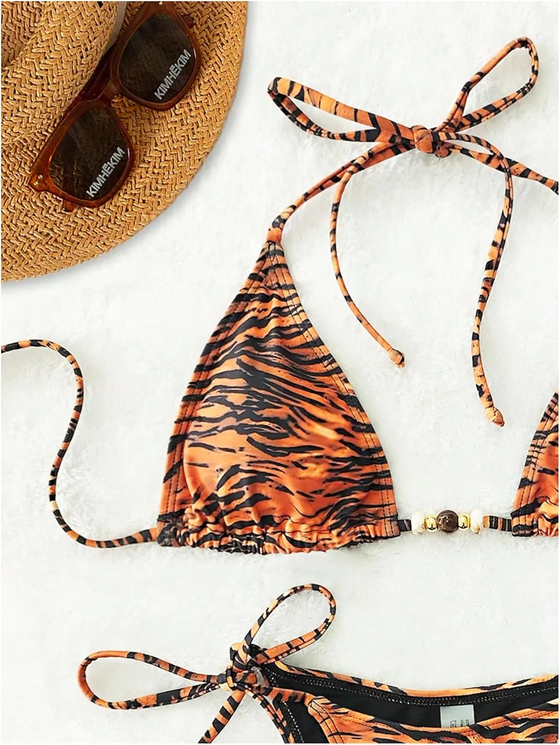Women's 2 Pieces Zebra Striped Bikini Set Halter Triangle Swimsuit Y2K Tie Side Bathing Suit